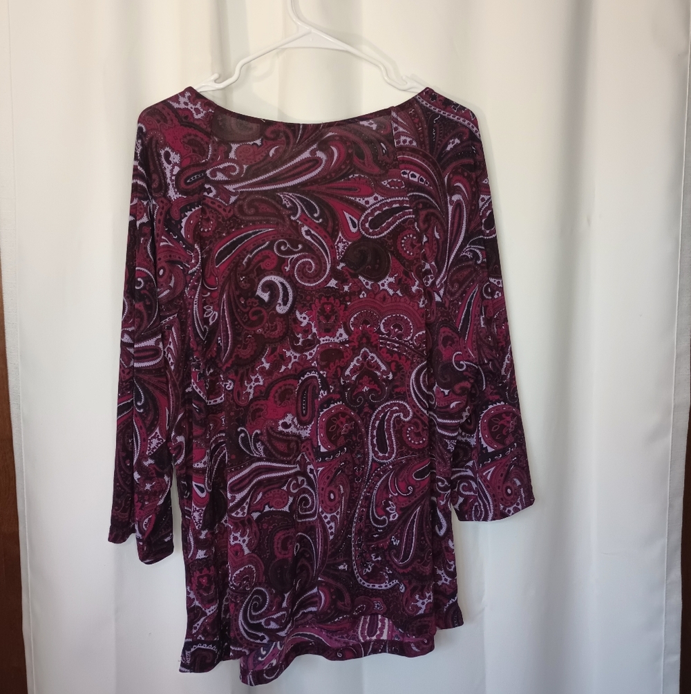Jaclyn Smith Women's Whimsigoth Slinky Babydoll Top 2X Purple Paisley Stretch - Picture 4 of 7